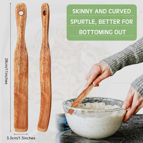 11 Inch Acacia Wooden Sourdough Spatula Bread Mixing Stir Stick Spurtle with Hanging Hole Wooden Kitchen Spreading Cooking Mixing Tool for Sourdough Starter and Jar Cookware (1 Pc) by Baderke