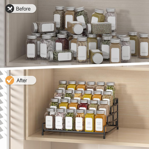 4-Tier-Spice-Rack-Organizer-for-Cabinet, Countertop (Black-2 Pack) RUILALIFE Adjustable Depth Spice Holder Shelf