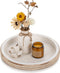 Hanobe Round Wooden Decorative Tray: White Washed Bead Tray Decor for Coffee