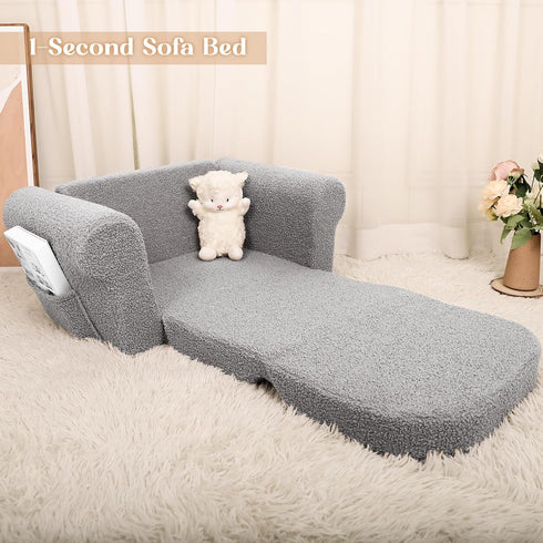 Hrebr 2-in-1 Chairs for Toddler, Toddler Soft Teddy Baby Couch Fold Out, Convertible Chair to Lounger for Girls
