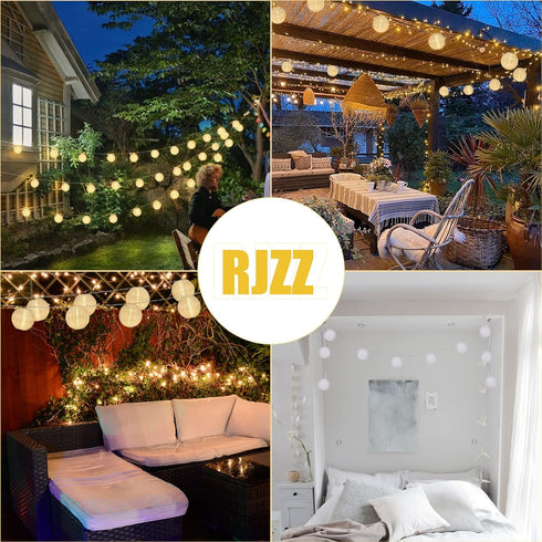9.4Ft 10 Count RJZZ Lantern String Lights White Lantern Lights Nylon Lanterns with Lights Battery Operated String
