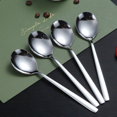 Berglander Dinnerware Set of 6 - Stainless Steel Soup Spoons, Modern Table Spoon Set, Dishwasher Safe