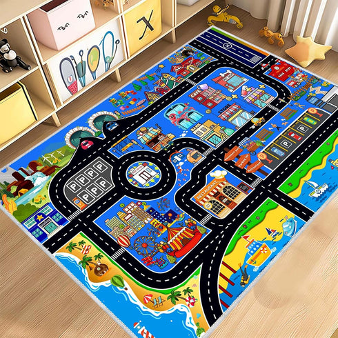 39''x59'' Kids Car Rug Play Mat Carpet for Cars Toys, Educational Road Traffic Carpet Kid Rugs for Playroom Kids Room