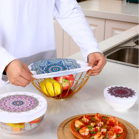 Patelai 10 Pieces Reusable Bowl Covers, 5 Size Stretch Cloth Fabric Food Storage Covers, Cotton Bread Bowl Covers