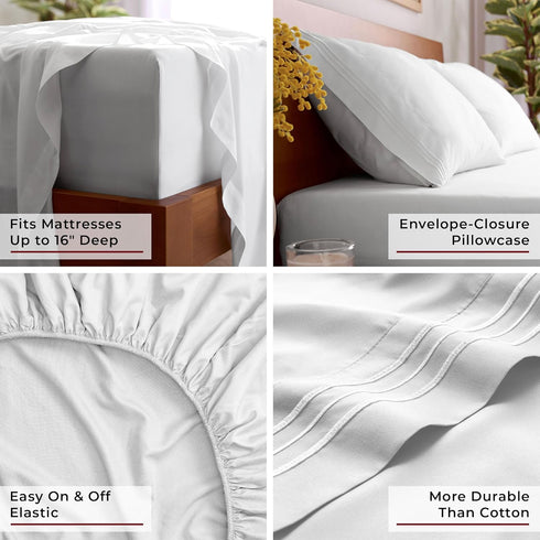 Set 4 Mellanni Queen Sheets - PC Iconic Collection Bedding - Hotel Luxury, Extra Soft, Cooling Bed Sheets - Wrinkle