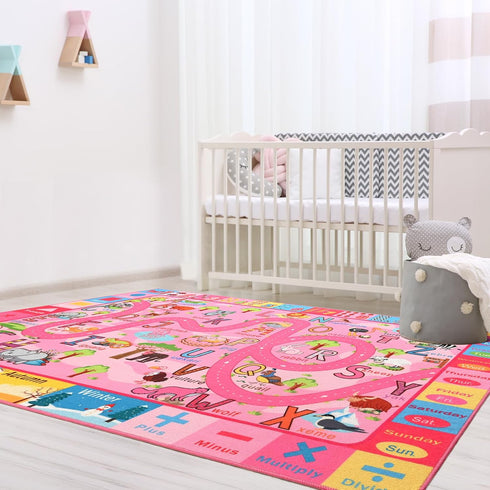 3X5 Terrug Kids Rug for Playroom, Educational Classroom Rug for Kids Room, Washable Nursery Rugs Non Slip Playroom Rugs
