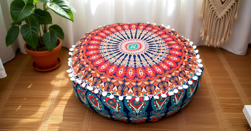 18" CRAFT KALA Large Hippie Mandala Meditation Floor Ottoman Pillow Cushion Pouf Cover Square Poufs Bohemian Circle