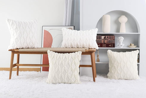 MADIZZ Set of 2 Soft Plush Short Wool Velvet Decorative Throw Pillow Covers 12x12 inch, Beige Luxury Cushion Cases