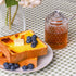 Iyulania (10 oz) Glass Honey Jar with Lid and Dipper, Honeycomb-Inspired Design Container, Heavy Honey Pot for Home