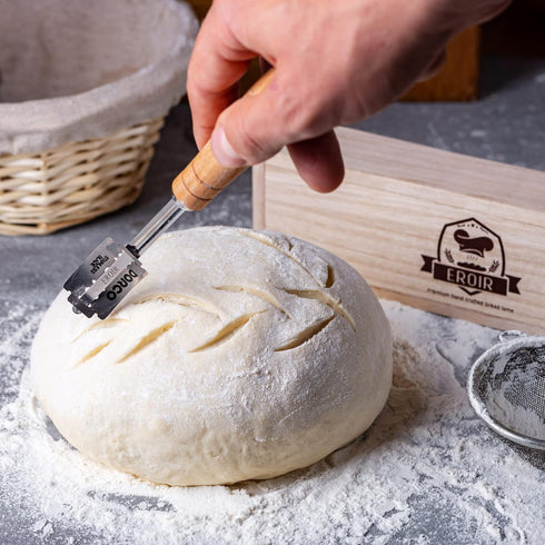 Hand Crafted Bread Lame Dough Scoring Tool in Wooden Box for Sourdough Baking - Knife with 10 Extra Blades