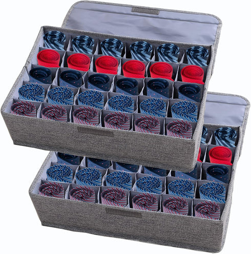 AARAINBOW 2 Packs Underwear Socks Ties Storage Organizer with Lids, Foldable Closet Drawer Organizer 60 Cells (30 Cell,