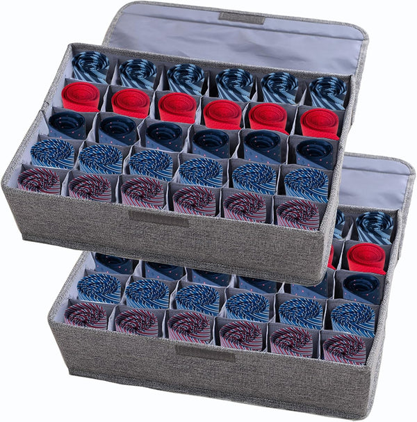 AARAINBOW 2 Packs Underwear Socks Ties Storage Organizer with Lids, Foldable Closet Drawer Organizer 60 Cells (30 Cell,