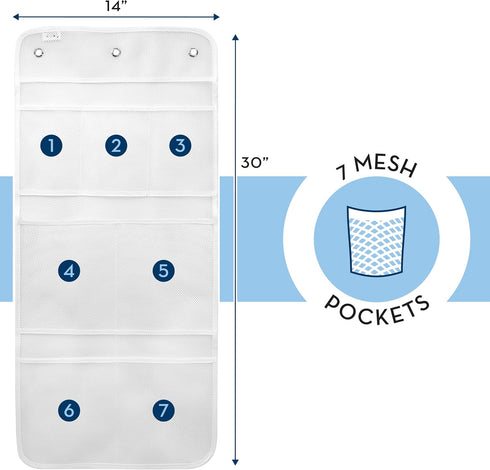S&T INC. Shower Organizer, Bathroom Caddy with Quick Drying Mesh, 7 Pockets, 2 Pack, White