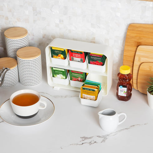 Mind Reader Tea Bag Organizer, Countertop Storage, Kitchen, White, 10.25"L x 3.25"W x 7.75"H