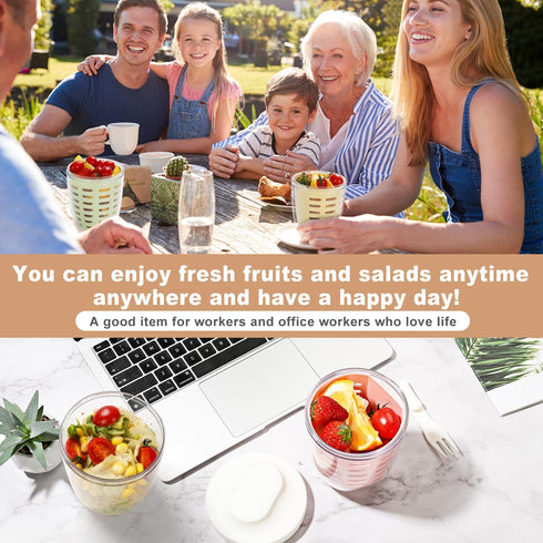 Fruit Salad Storage Cup with Lids and Fork, 20 Oz Plastic Airtight Containers for Fridge, BPA-Free, Reusable
