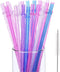 Hestya 25 Pcs Glitter Reusable Plastic Straws, 9 Inches Long Hard Plastic with Brush, 6 Colors for Tumblers