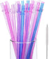 Hestya 25 Pcs Glitter Reusable Plastic Straws, 9 Inches Long Hard Plastic with Brush, 6 Colors for Tumblers