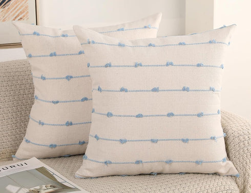NUYECY Set of 2 Boho Throw Pillow Covers 22x22,Light Blue and White
