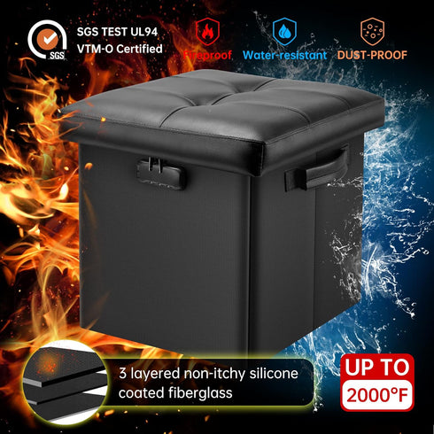 13 Inches DocSafe Storage Ottoman with Lock,Fireproof Folding Ottoman Foot Rest Stool Storage Chest with Storage Safe