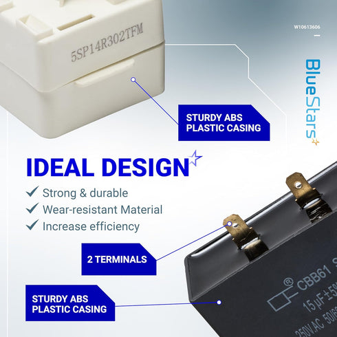 BlueStars New Upgraded W10613606 Refrigerator Compressor Start Relay and Capacitor - Compatible with Whirlpool &
