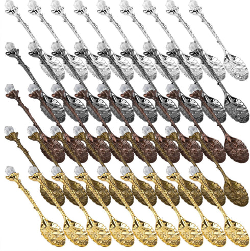 Framendino, 50 Pack Retro Coffee Spoons Vintage Crystal Alloy Tea Spoons for Home Kitchen Office