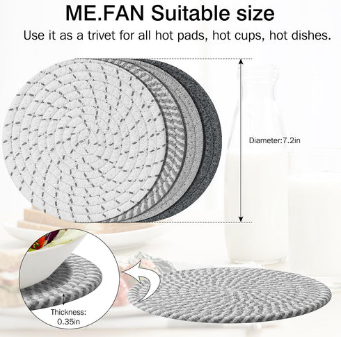 ME.FAN Trivets/Potholders 4 Set Cotton Thread Weave Trivets for for Hot Pots and Pans - Large Coasters/Hot Pads/Hot Mats to Protect Desktop & Countertop - 7 Inch - Mix 1 by ME.FAN