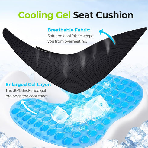 AUVON Multi-Layer Gel Cushion - Pressure Relief Cooling Memory Foam Coccyx Cushion for Sciatica Pain Relief