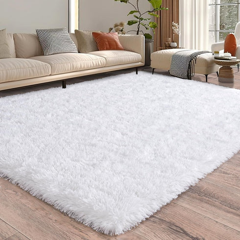 Fluffy White Rugs for Bedroom Living Room, 4x6 Feet Non-Slip Shaggy Area Carpet for Kids Room Decor