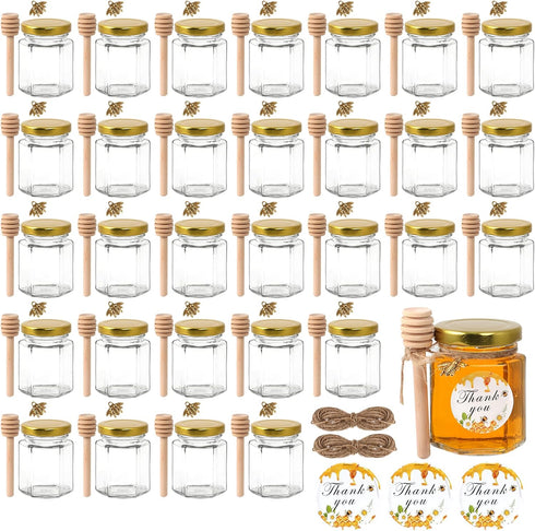 BIGIVACA 3 oz Mini Honey Jars - 30 Pack Hexagon Glass Jars