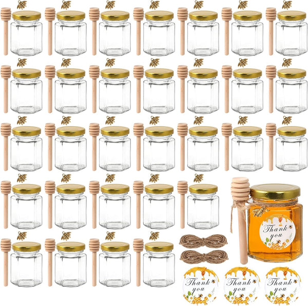 BIGIVACA 3 oz Mini Honey Jars - 30 Pack Hexagon Glass Jars