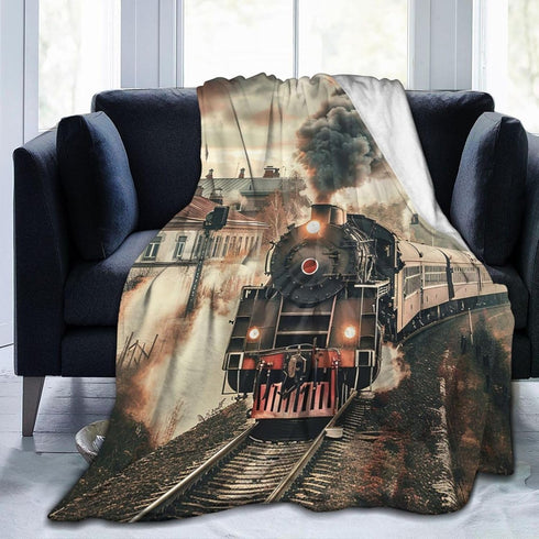 HSYOYO Train Travelling Throw Blanket Fluffy Fleece Blankets Vintage Lightweight Travel Blanket Indoor