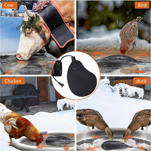 60W De-icer Submergible Bird Bath Heater Thermostatic Controlled Chicken Water Heater for Outdoors in Winter Animal