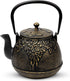 TOPTIER Japanese Cast Iron Tea Kettle - Humidifier for Stove Top, Leaf Design, 32 Ounce (950 ml), Black