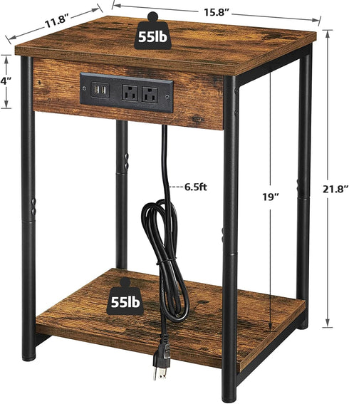 21.8H V1TB01BB025 (1 TUTOTAK Nightstand with Charging Station, End Table, Side Table with USB, Night Stand with Storage
