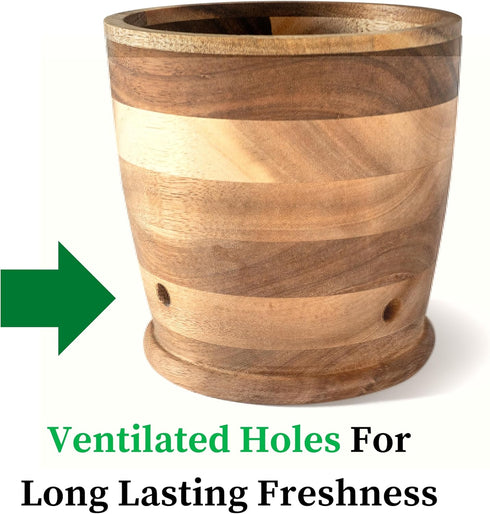 Counter. Introducing The Always Fresh Acacia Garlic Keeper For A Crafted Large Garlic Storage Jar. A Rustic Garlic