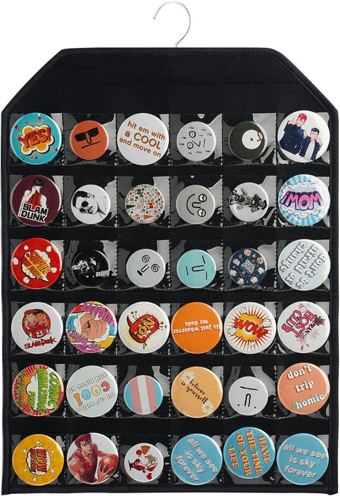 PACMAXI Wall Hanging Badge Button Pins Organizer Display Storage Stand for Up to 36 Pins (Black)