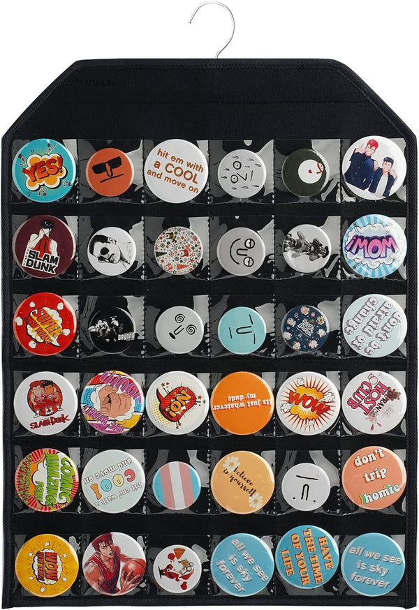 PACMAXI Wall Hanging Badge Button Pins Organizer Display Storage Stand for Up to 36 Pins (Black)
