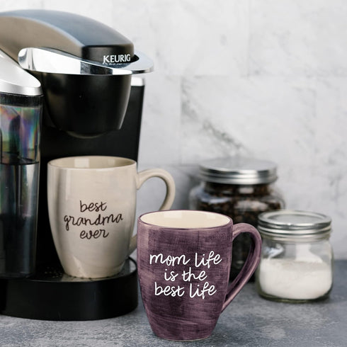 Mom Life is the Best Life Deep Purple Large 20 oz Ceramic Coffee Mug, Purple Tea Cup