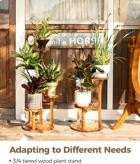3 Bamworld Tier Plant Stand Indoor, Corner Wood Plant Shelf for Multiple Plants, Small Tiered Round Flower Stand