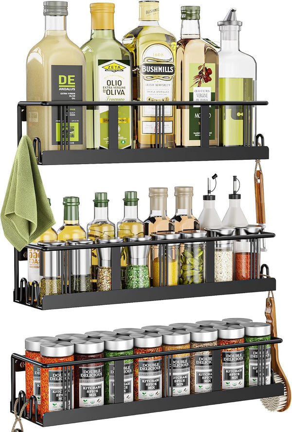 Bunoxea Spice Rack Wall Mounted 3 Pack, Space-Saving Spice Organizer for Spice