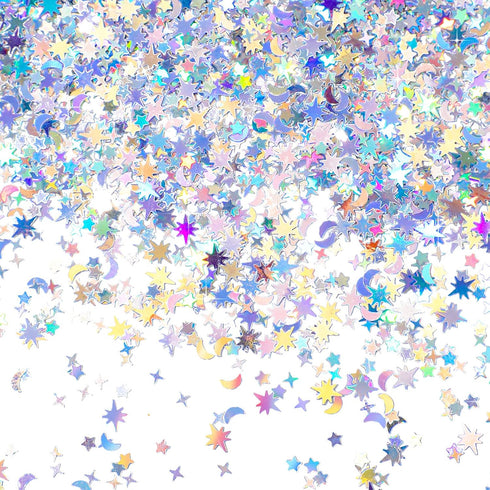 60 G Holographic Star and Moon Glitter Confetti, Iridescent Table Metallic Glitter Foil Sequin for Wedding Party DIY