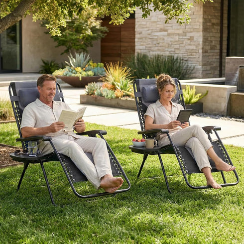 400 lbs, Sweetcrispy Zero Gravity Chairs, Foldable Patio Reclining Chairs with Adjustable Pillow & Cup Holder