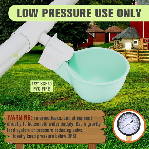 8PC 1/2" 50% Chicken Water Cups with PVC Tee Fittings for Pipe, Automatic Chicken Watering System, Anti-Leak, Holds