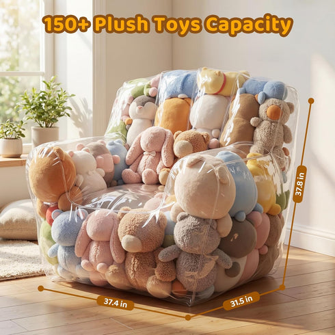 NTYNTY 37.8" 37.4", 0.35mm 330lbs Clear Stuffed Animal Storage Chair, x Thick PVC, Load, Waterproof Transparent plush