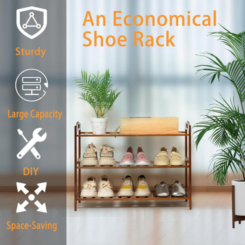 RMXANL 3 Closet, Tier Bamboo Shoe Rack, Shoe Shelf Shoes Rack Shoe Organizer for Entryway, Bedroom, Living Room, Front