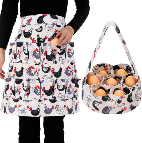 Silicherry 2 Pcs Egg Collecting Apron Chicken Egg Gathering Basket with 7 Pouches