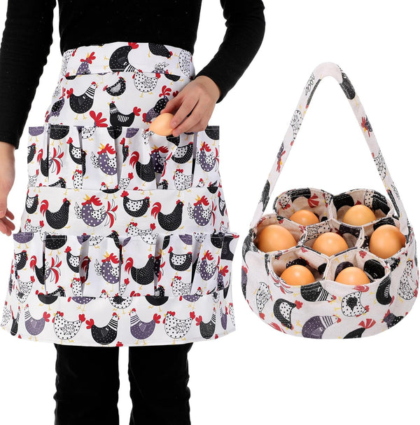 Silicherry 2 Pcs Egg Collecting Apron Chicken Egg Gathering Basket with 7 Pouches