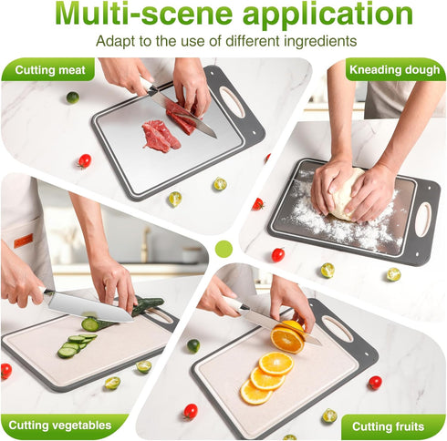 Titanium Cutting Boards for Kitchen - Katuchef Non Toxic Double Sided Metal for Meat/Fish & Wheat Straw PP