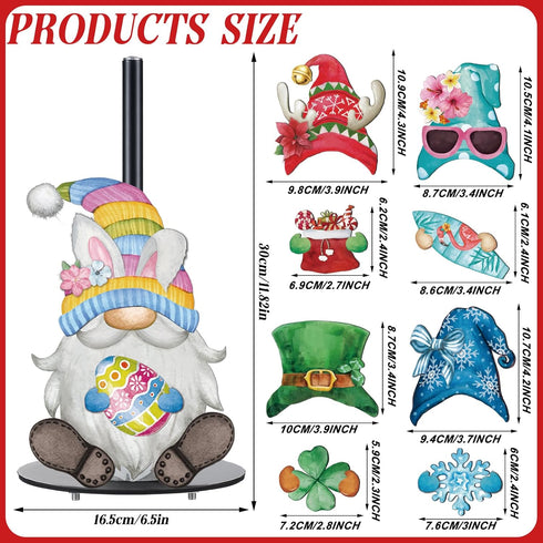 Otoolling Countertop 15 Set Holiday Interchangeable Paper Towel Holder Vintage Gnome Metal Stand Towels Paper Holder