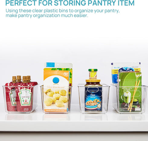Vtopmart Clear Plastic Pantry Organizer Bins - 6 PCS Food Storage Bins with Handle for Refrigerator, Kitchen,